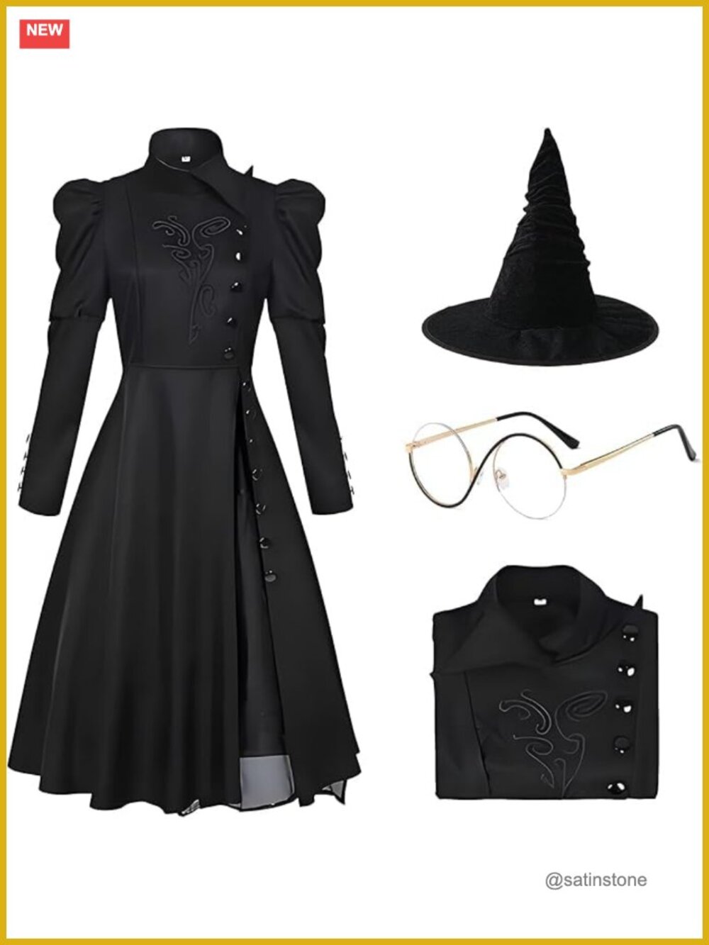 Wicked Witch Costume Set Dress Hat Glasses Cosplay Halloween